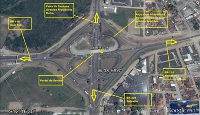 A alça de acesso da BR-324, na rodovia Engenheiro Vasco Filho, será interditada nesta terça, 23 (Foto: Divulgação)