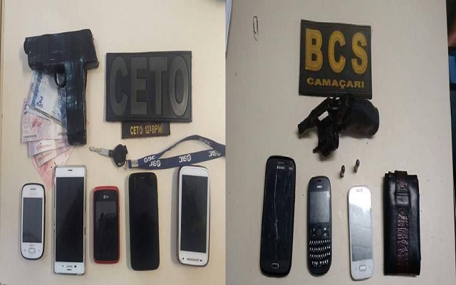 Pertences recuperados após prisão de assaltantes