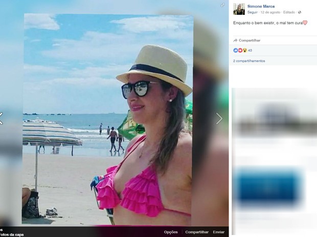 Simone foi atingida por seis facadas e não resistiu aos ferimentos; ela estava acompanhada do namorado (Foto: Reprodução/Facebook)