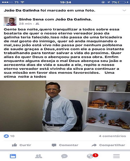 Familiares do ex-vereador publicaram mensagens em perfis nas redes sociais para tranquilizar os amigos