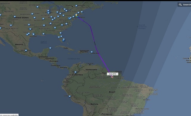 Avião comercial da American Airlines com Eike Batista chega às 10h30 no Rio de Janeiro (Foto: Divulgação | Flight Radar)