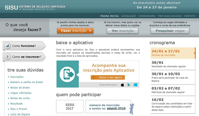 No primeiro semestre de 2017, serão 238.397 vagas de graduação em 131 universidades federais, institutos federais de educação, ciência e tecnologia e instituições estaduais (Foto: Print)