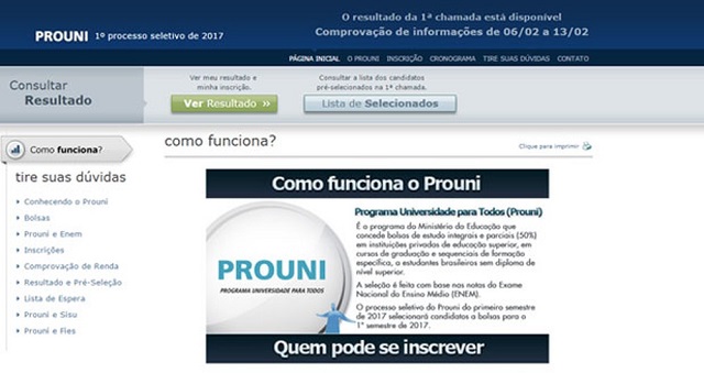 Resultado da primeira chamada é publicado na manhã desta segunda-feira (6); comprovação das informações deve ser feita até 13 de fevereiro. Link ainda apresenta problemas para o usuário (Foto: Reprodução)