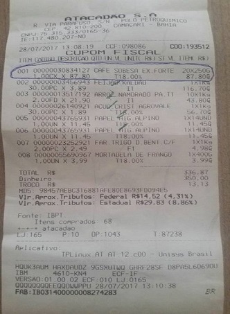 Nota fiscal de compras