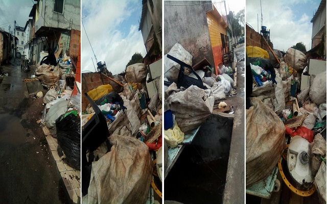 De acordo com inofrmações, um catador que estaria usando o espaço para reciclar o material que cata pelas ruas, estaria construindo um muro para acondicionar quantidade ainda maior desse material