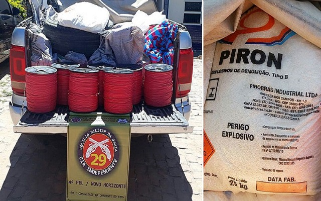 Ao todo, são 750 kg de explosivos que poderiam ser usados em ataques a bancos (Foto: Divulgação/Polícia Civil)