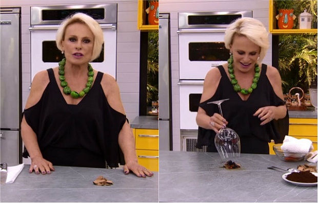 A apresentadora disse que a pedra da bancada, de alta tecnologia, não riscava e não manchava (Foto: Reprodução)