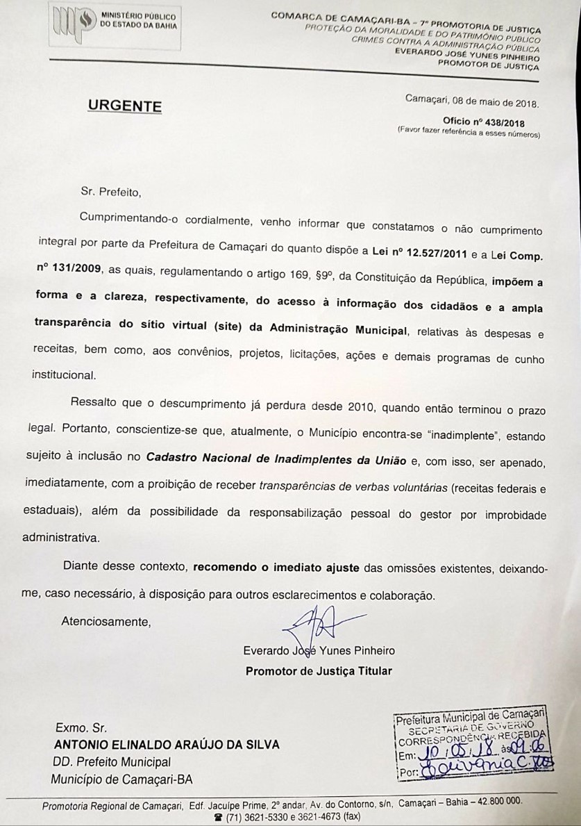Em matéria recente o CFF já advertia o prefeito, se ele for ‘inocente’ das atitudes, para o comportamento de seus colaboradores, diante da multa que levou do Tribunal de Contas dos Municípios (TCM) justamente pela falta de transparência (imagem CA)