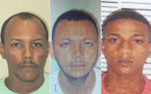 Ao centro, mandante Busco Peu, que está preso em Serrinha; Paulo Robson (esq.) e Mateus são procurados (Foto: Reprodução | Divulgação SSP)