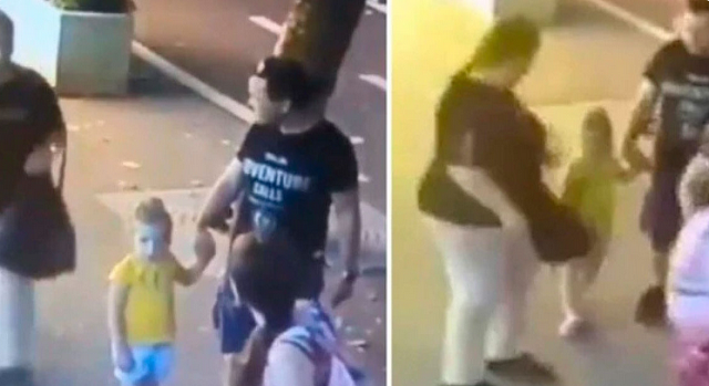 Sem motivo aparente, a mulher se aproxima da criança e desfere golpes de faca, lesionando o rosto e o nariz da criança (Foto: Reprodução)