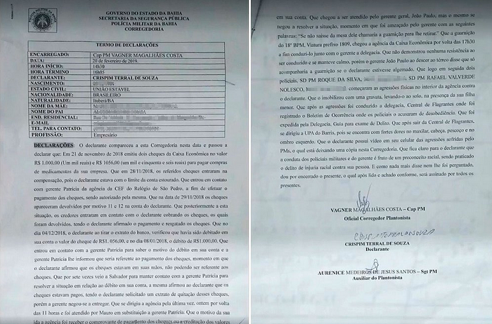 Crispim registrou caso na Corregedoria da Polícia Militar (Foto: Reprodução)