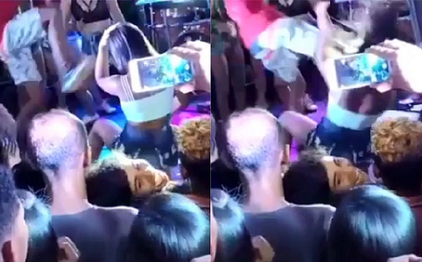 Uma das gravações mostra a aproximação do namorado, que aparentemente sai do backstage e chuta o rosto da adolescente (Foto: Reprodução)