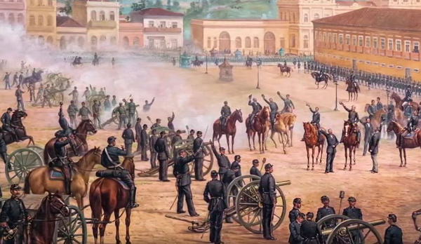 No dia 15 de novembro de 1889, o marechal Deodoro saiu de sua casa no centro do Rio, próximo à Central do Brasil, para proclamar a República acompanhado por uma tropa de cerca de mil militares (Foto: Reprodução)
