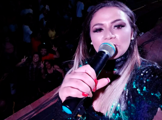 Andreia Ribeiro se sentiu mal logo após tirar esta selfie, durante um show em José de Freitas (Foto: Reprodução)
