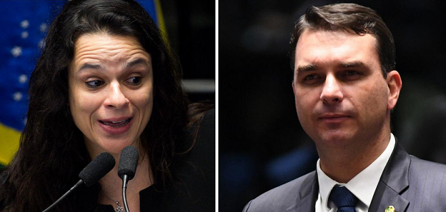 Janaina Paschoal e Flávio Bolsonaro (Foto: Marcelo Camargo| Agência Brasil | Jefferson Rudy| Agência Senado)