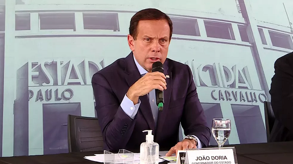 O governador de São Paulo, João Doria, durante coletiva de imprensa na Zona Oeste de São Paulo (Foto: Reprodução)