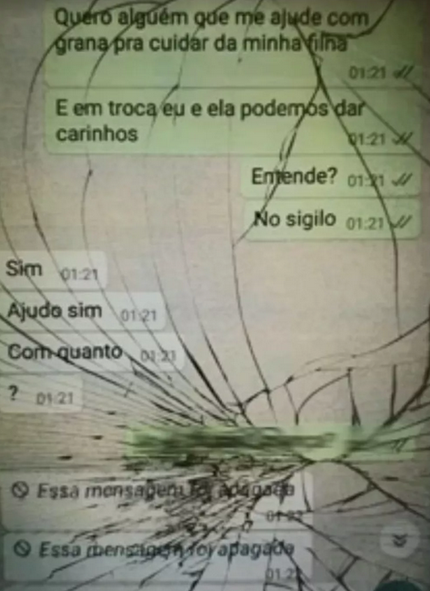 Mensagem mostra a negociação do suspeito que oferece a filha para atos sexuais em troca de dinheiro (Foto: Arquivo pessoal)