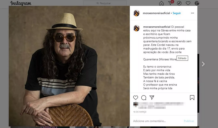 Última postagem de Moraes Moreira no instagram (Foto: Reprodução | Redes Sociais)
