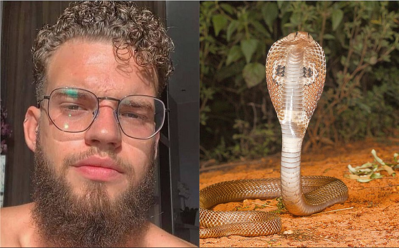 Estudante de veterinária Pedro Henrique Santos Krambeck Lehmkul, 22, acordou do coma três dias após ter sido picado por uma cobra da espécie naja (Foto: Reprodução)