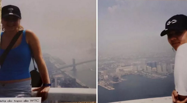 Suzana e Ana no topo das torres gêmeas, em Nova York, duas semanas antes dos atentados, em setembro de 2001 (Foto: Suzana Bazzan | Arquivo Pessoal)