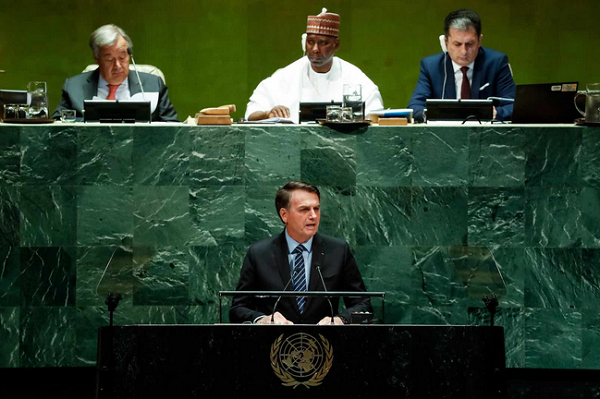 Presidente Jair Bolsonaro em discurso na 75ª Assembleia das Nações Unidas (ONU) (Foto: Reprodução)