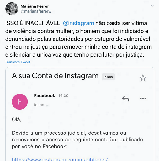 Mariana teve sua conta no Intagram removida (Foto: Reprodução)