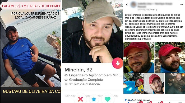 Vítimas chegaram a oferecer recompensa pela prisão de 'Gustavo', um dos nomes falsos usado por ele (Foto: Reprodução | Redes Sociais)