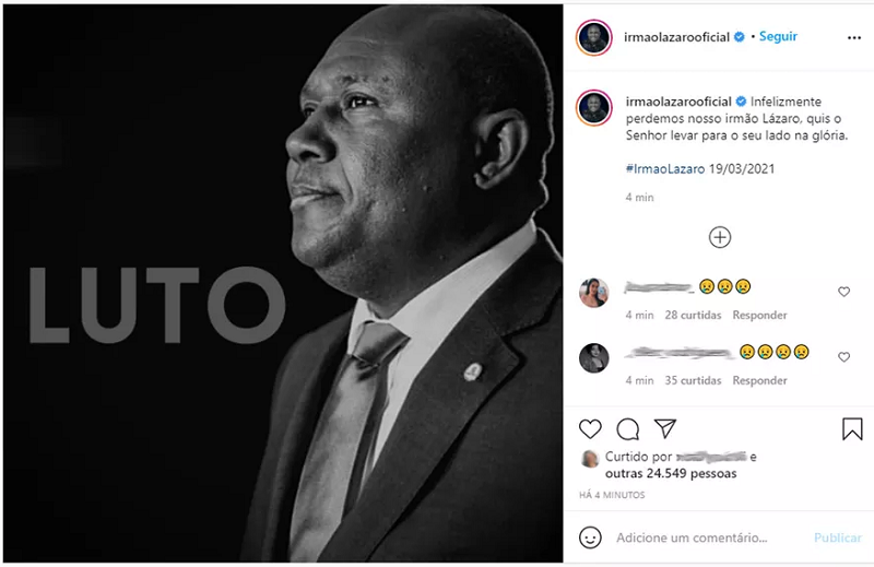 Irmão Lázaro vítima de complicações da Covid-19 (Foto: Reprodução | Instagram)