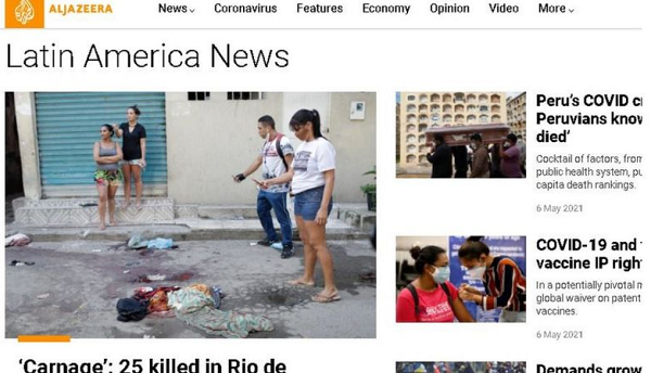 A rede de notícias Al Jazeera, do Catar, traz reportagem com 'carnificina' no título (Foto: Reprodução | Site Al Jazeera)