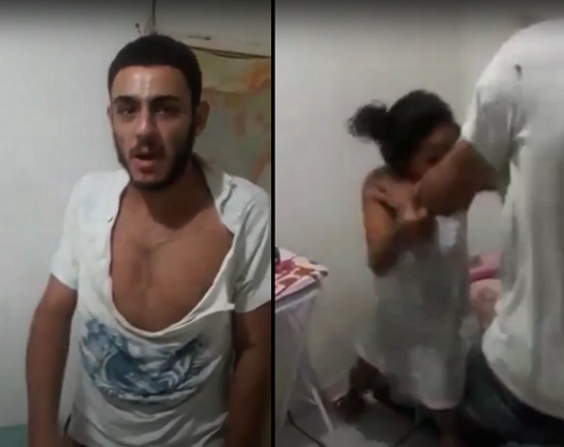 As agressões foram filmadas pelo pai do suspeito que também é agredido (Foto: Reprodução)