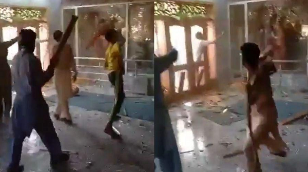 Destruição: Muçulmanos depredam templo hinduísta no Paquistão (Foto: Reprodução/Twitter)