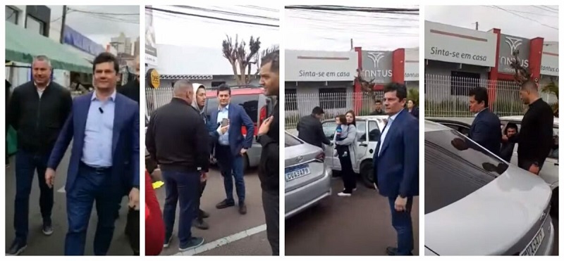 Sérgio Moro, chamado de 'bandido' e de 'juiz ladrão', em feira-livre da elite curitibana, desistiu de caminhada pelolugar - Foto: Print do vídeo