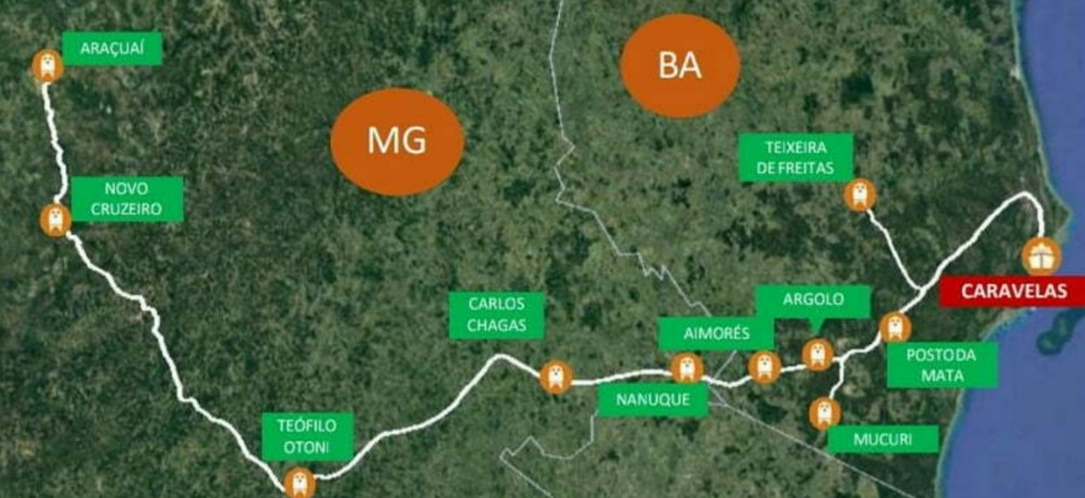 Malha ferroviária deve baratear o custo de produtos para exportação - projeto mostra cidades contempladas (Foto: Reprodução