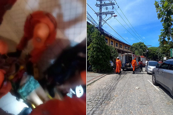 Bombeiros do 2° SGBM resgataram as vítimas, que foram levadas para uma unidade de saúde por equipe do Serviço de Atendimento Móvel de Urgência (Samu) (Foto: Reprodução)