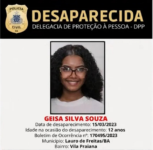Quem tiver informações sobre o paradeiro de Geisa pode entrar em contato com o Disque Denúncia 181 (Foto: Reprodução)