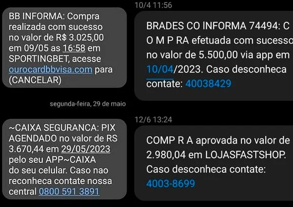 Mensagens de SMS suspeitas recebidas por leitores (Foto: Reprodução)