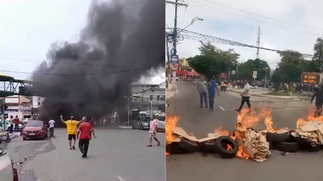 Pneus e materiais de plástico foram queimados, deixando o trânsito na região congestionado (Foto: Reprodução)