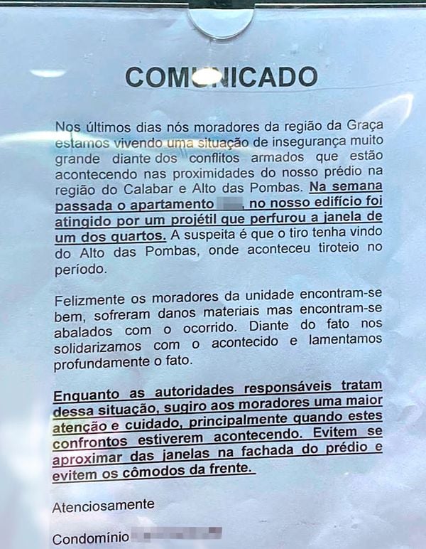 Comunicado de segurança. Crédito: Comunicado de segurança