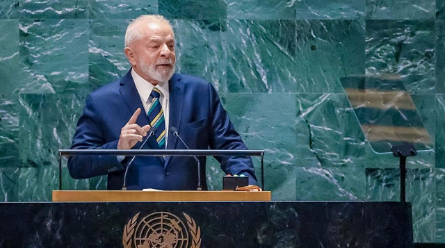 Presidente Luiz Inácio Lula da Silva durante discurso na Assembleia Geral, em Nova York (Foto: Reprodução)