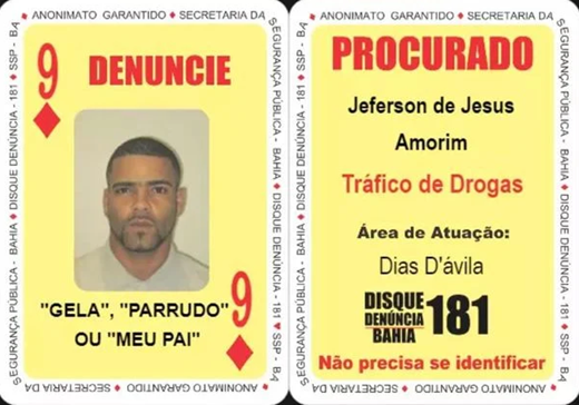 Homem ocupava a carta 9 de ouros do Baralho do Crime (Foto: Divulgação/SSP)