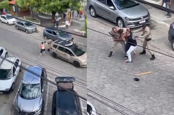 Homem entra em confronto com PMs (Foto: Reprodução/Redes sociais)
