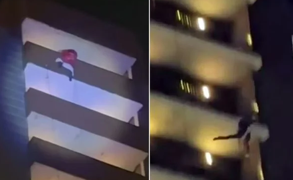 Papai Noel cai de prédio durante apresentação (Foto: Reprodução)