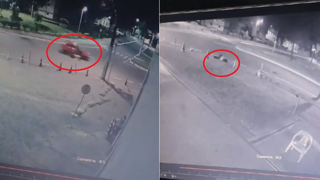 Câmera de segurança flagrou momento exato em que mulher é arremessada com filho de carro (Foto: Divulgação)