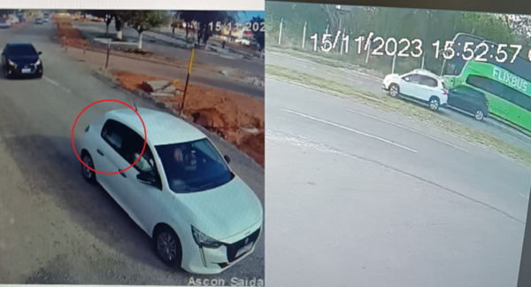 Câmeras registram o momento em que Thiago é seguido e morto dentro do carro (Foto: Reprodução)