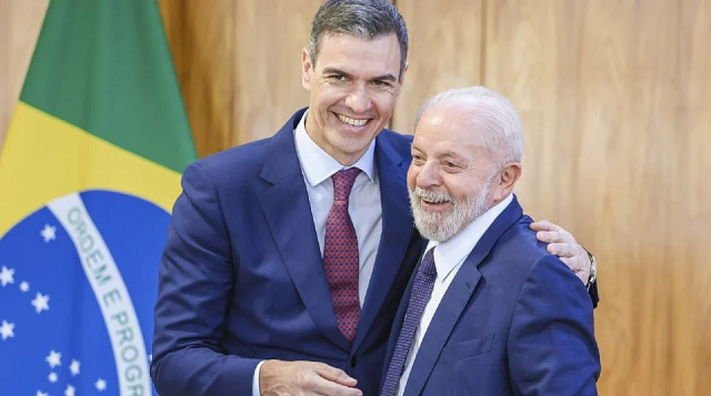 Pedro Sánchez, chefe de governo da Espanha, e o presidente Lula (Foto: Ricardo Stuckert)