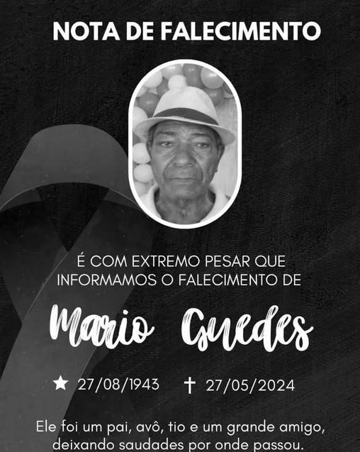 Mário Guedes completaria 81 anos daqui a três meses (Foto: Reprodução/Redes Sociais) 