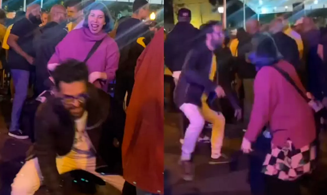 Casal de pessoas brancas foi filmado imitando macacos na roda de samba (Foto: Reprodução)