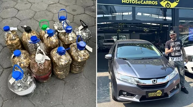 As moedas foram armazenadas em 13 galões de água (Foto: Reprodução)