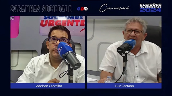 Candidato à prefeitura de Camaçari, Luiz Caetano (PT), durante sabatina na Rádio Sociedade - Montagem CFF/Fadhila Amaral