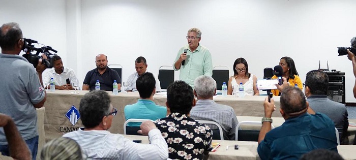 Prefeito eleito de Camaçari, Luiz Caetano (PT), durante coletiva de imprensa, nesta segunda-feira (04/11), no Hotel Plaza. Foto: William Rocha